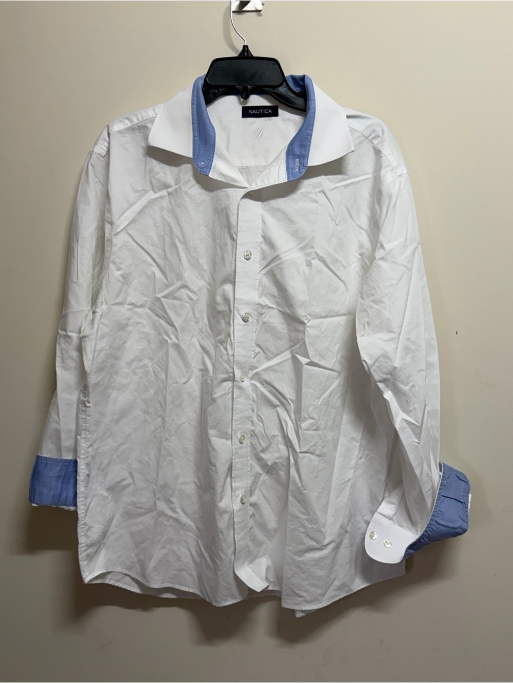 Nautica White Dress Shirt with Blue Contrast Collar & Cuffs